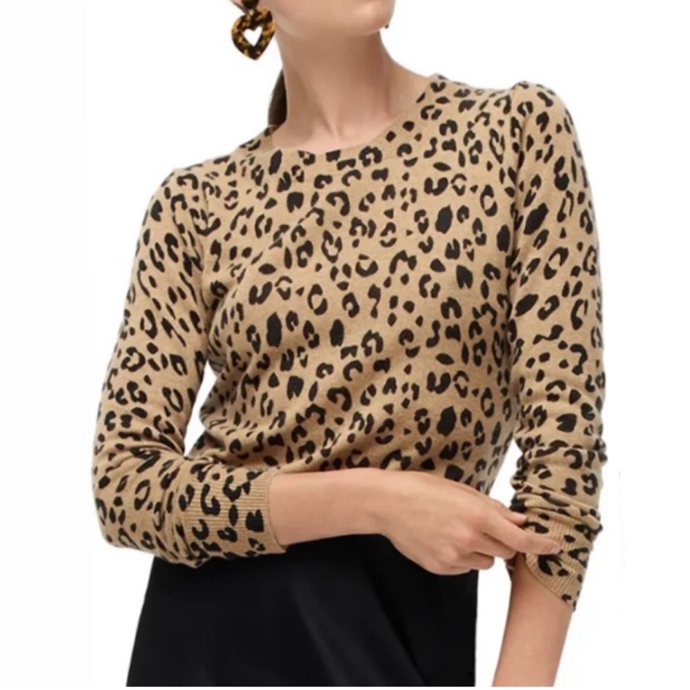 J. Crew Tan Leopard Print Long Sleeve Cashmere Sweater